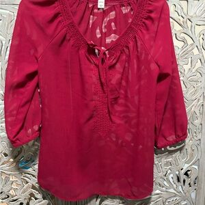 Old Navy Red Cuffed Sleeve Tie Front Blouse